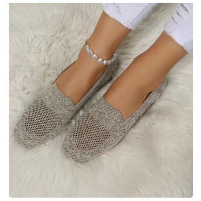 Neue Frühling neue quadratische Spitze flacher Boden Fliegenweberei einzelne Schuhe Damenfüße