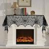 Halloween Lace Spider Web Table Runner Tablecloth Halloween Black Fireplace Mantel Cover for Home Party Halloween Decoration