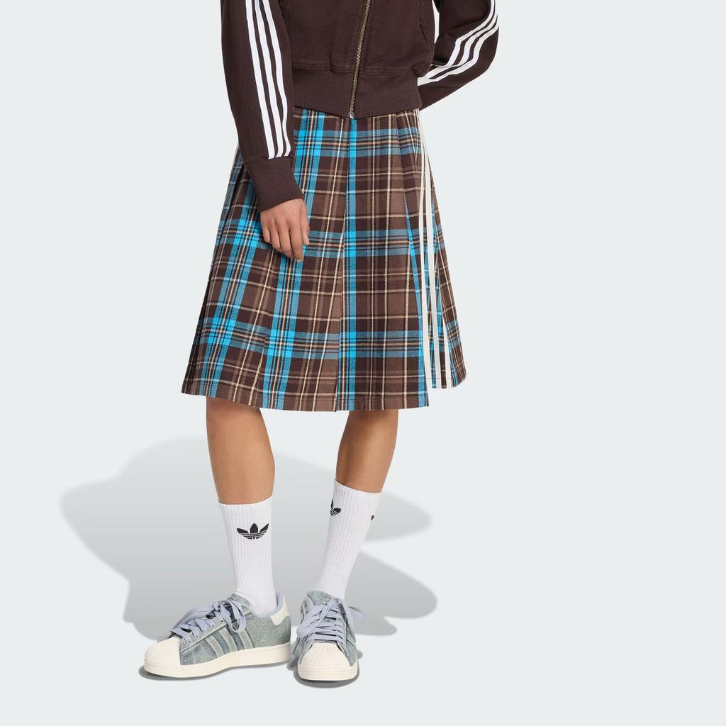 Adidas Oryginalne spódnice Adicolor Plisowana w kratę Dzianinowa bawełniana w paski Sportowa codzienna długa spódnica Damskie spódnice KW4529