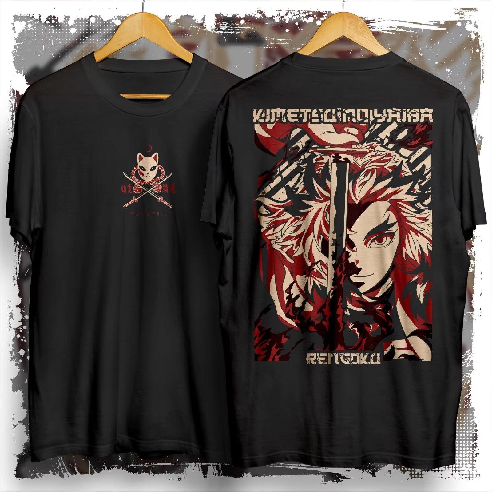 Demon Slayer Rengoku Flame Hashira Printed Short Sleeve Tshirt Mens and Womens Tshirt Mens Top Sports Tshirt Harajuku Tee S