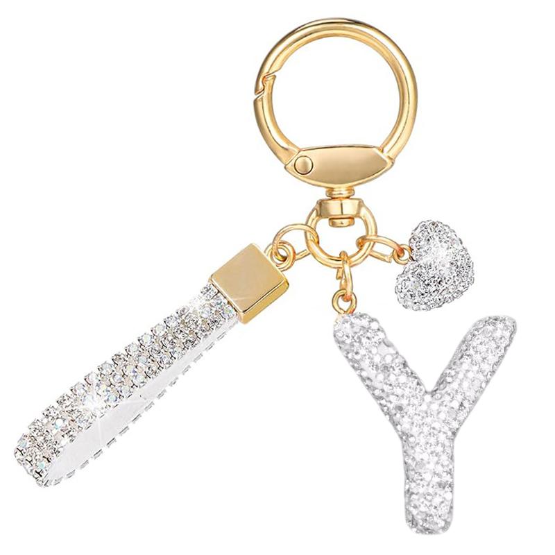 White Initial Keychain Shiny Cute A-Z Letter Key Chain Backpack Car Key Accessories Lanyard Couple Name Letter Pendant Gift