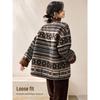 Damen Retro Fair Isle Jacquard Sherpa Fleece V-Ausschnitt Jacke