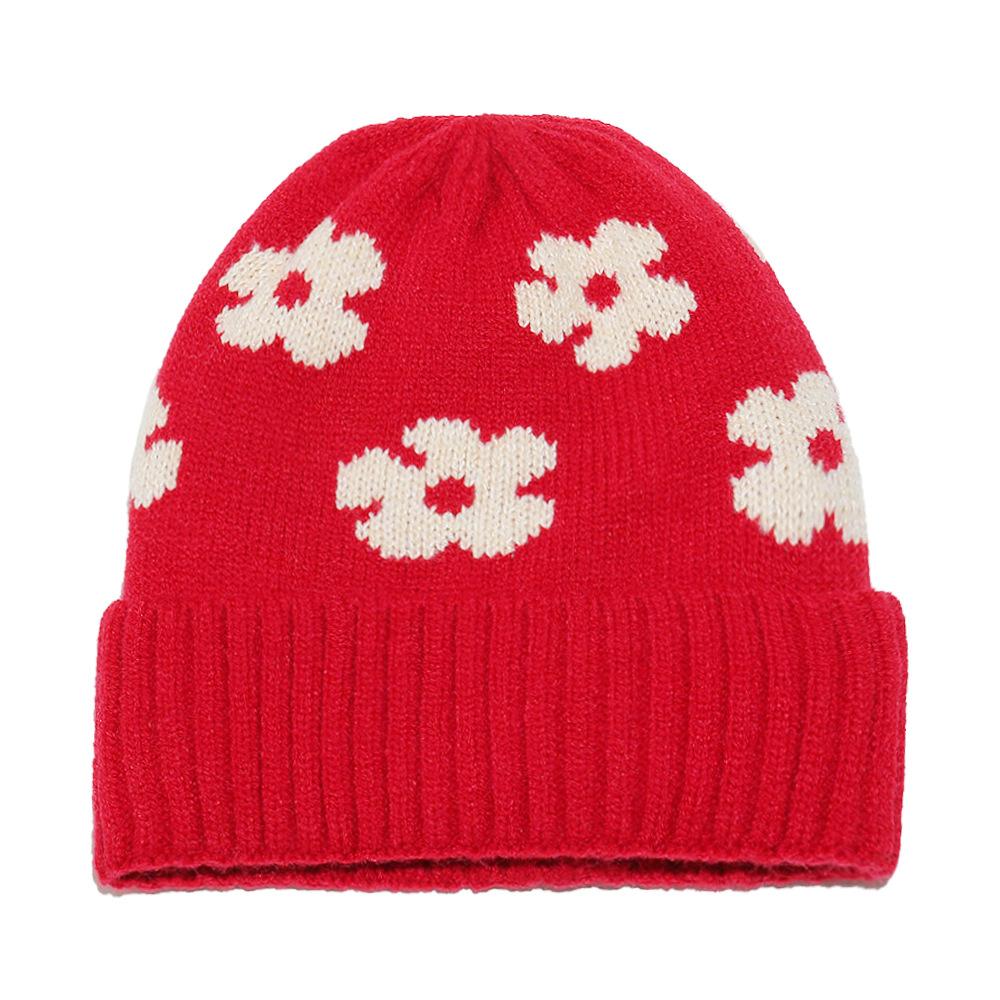 2025 winter new wool hats for men and women, cold-proof and warm cold hats, piled thickened pullover hats, flower knitted hats for women