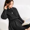 Ledian Detachable Bow Elastic Waist Long Sleeve Shirt Dress