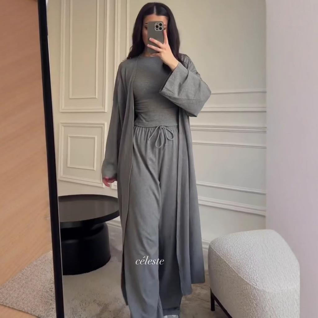 Autumn and Summer Season Comfortable and Versatile Commuting Daily Wide-leg Pants Waist and Thin Tight Top Jacket Three-piece Set