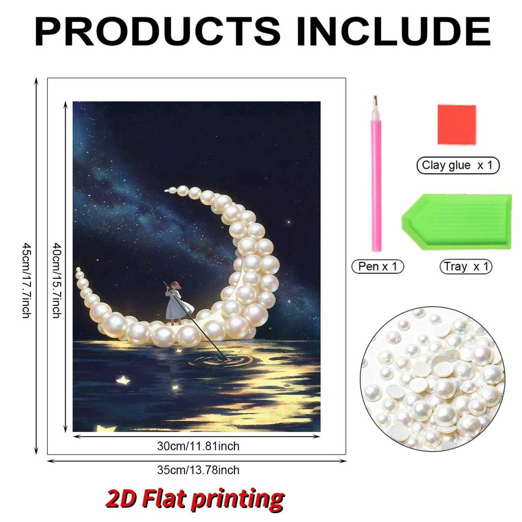 DIY Moonship Pearl Diamond Art Painting Kits for Adults and Beginners,fine View Sparkling Painting Craft Home Wall Decor Handmade Gift