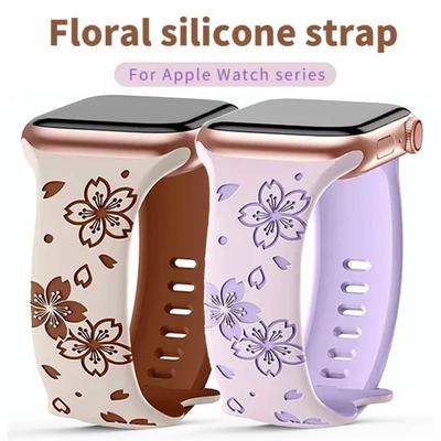 Silikonarmband für Apple Watch Serie 11 46mm 42mm Ultra3 49mm Zweifarbiges graviertes florales Armband für iWatch 10 9 8 7 6 Se3 41mm 45mm 40mm 44mm