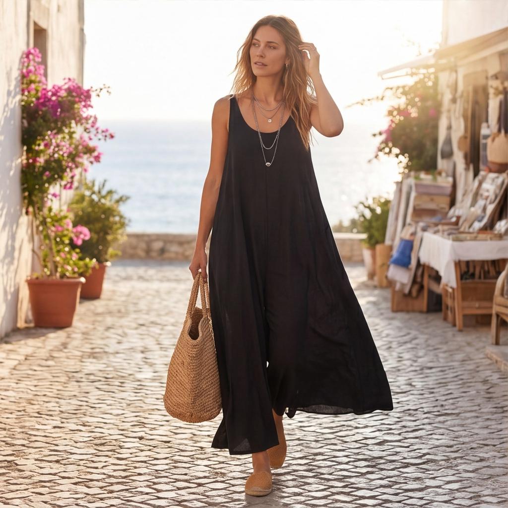 Women’s Loose Fit Sleeveless Jumpsuit Wide Leg Casual Long Romper Lightweight Spaghetti Strap Baggy Pants Overalls