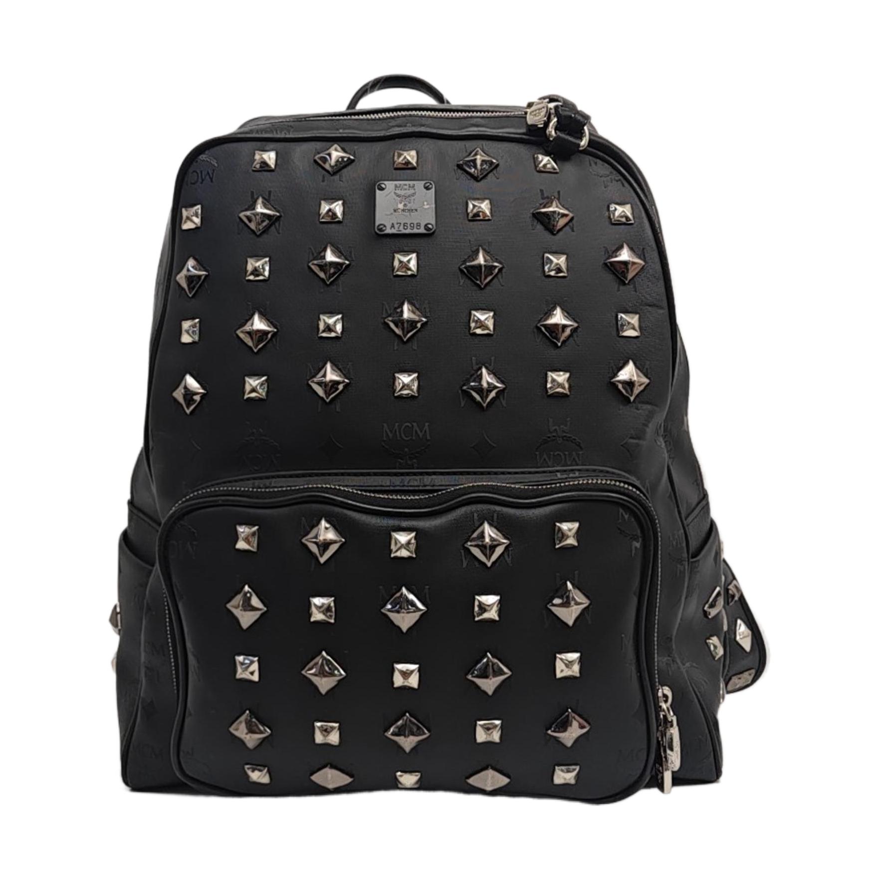 [Pre-Owned] Stark Medium Black Coated Canvas Monogram Studded Backpack - Good #W7KVH7 ONE SIZE
