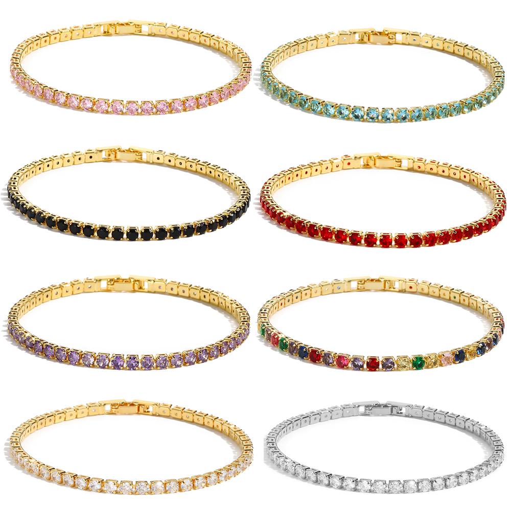 Colorful Crystal Tennis Bracelet for Women Waterproof Multicolor 3MM CZ Wedding Birthstone Hand Chain Jewelry
