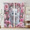2 Pcs   Filtering Curtains (excluding Rods   Non-movable   Without Batteries) Adorable Kitten for Use In Bedrooms and Living Rooms