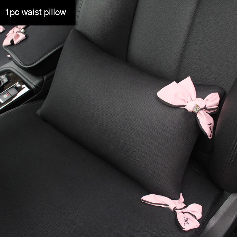Cute Diamond Pink Bow Universal Car Neck Pillow Four Seasons Ice Silk Auto Seat Headrest Holder Waist Support Car Accessories