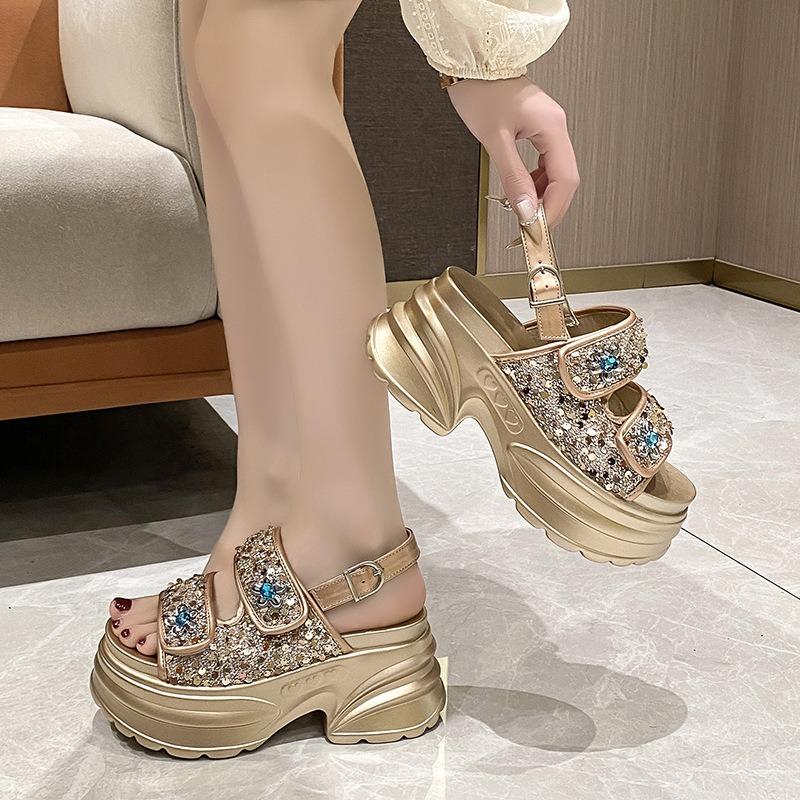 Trendy brand platform sandals women's new summer wedge heel with versatile color matching fashion casual sandals