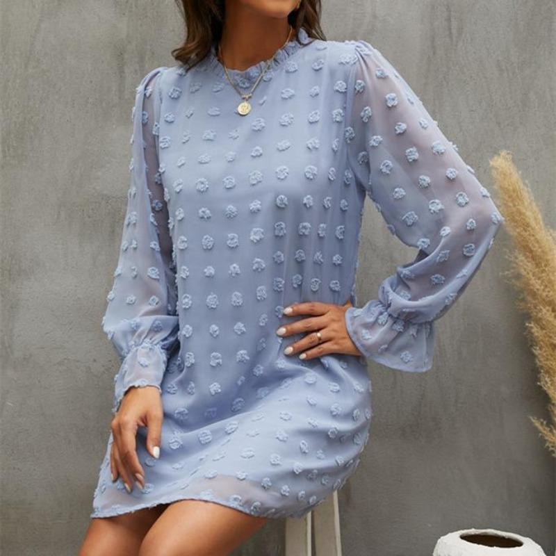 Women's Fashion Polka Dot Print Long Sleeve O-Neck Casual Dresses