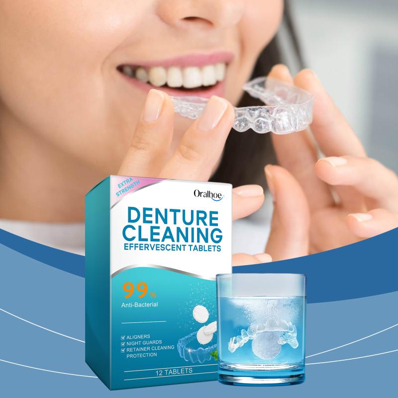 Denture & Retainer Cleanser Tablets Whitening Antibacterial Stain Removal Freshness Portable Braces Cleaning Effervescent Tablet