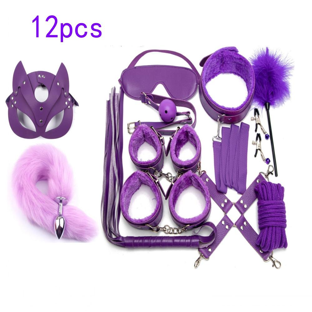 Sexy Nylon BDSM Kits Plush Sex Bondage Set Handcuffs Sex Games Whip Gag Nipple Clamps Sex Toys For Couples Exotic