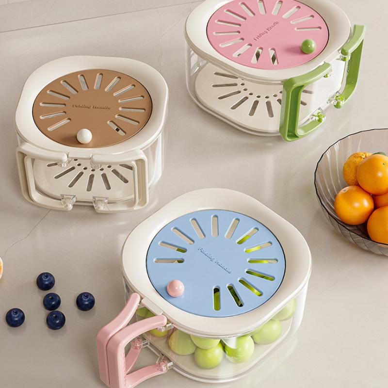 Large Drain Basket Cute Fruit Basket Telescopic Water Filter 2-In-1 Thickened Dehydration Washing Vegetable Basket With Lid