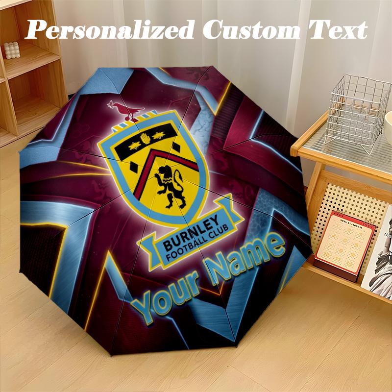 8 Rib Auto Folding Umbrella Burnley Football Print Custom Name Text Portable Rain Gear