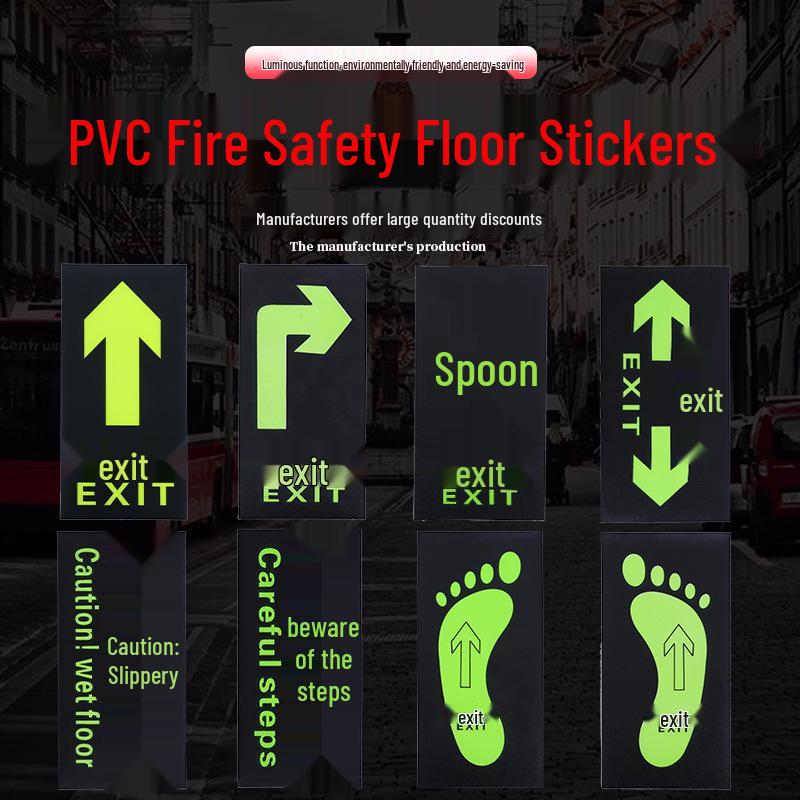 Luminous Safety Exit & Caution Sign: Floor Sticker with Arrow & Slippery Steps Indication
