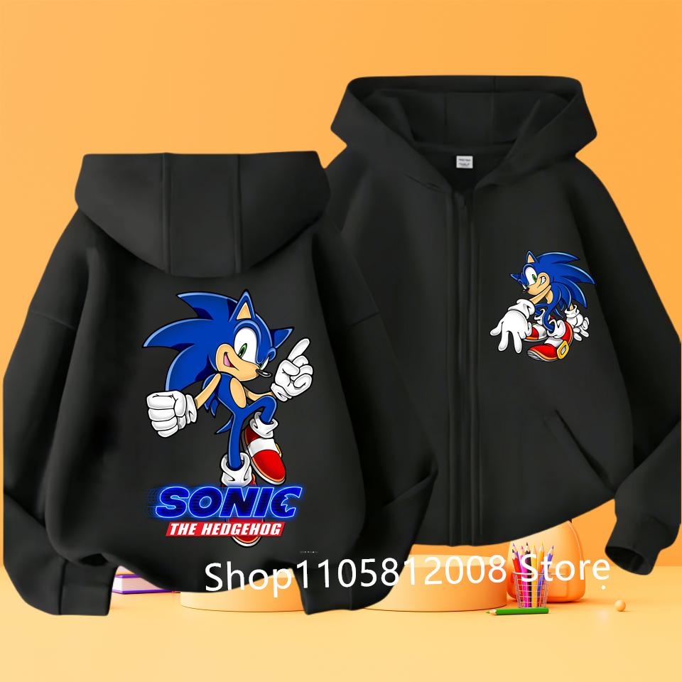 Anime Sonics Kids Thin Hooded Jacket Zipper Sweatshirts Outwear Fashion Spring Fall Hoodies Sportwear Children Clothes Boys Gift