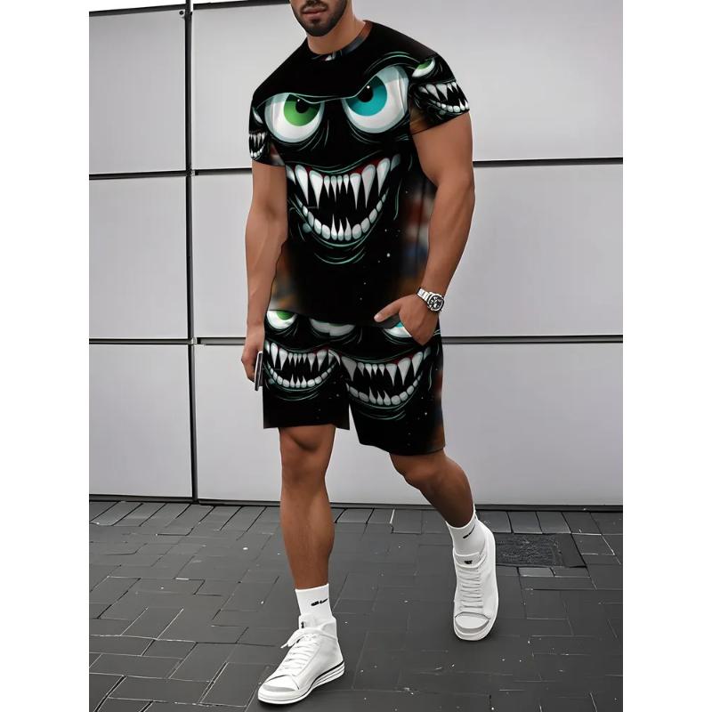 Fashion Men's Casual Suit T-shirt Shorts Two-piece Set Summer Simplicity
