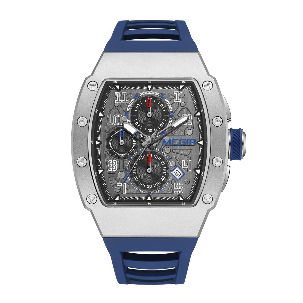 Megir Mode Sportuhren für Herren Edelstahlgehäuse Wasserdicht Leuchtend Militär Quarz Chronograph Automatisches Datum Reloj Hombre 8411