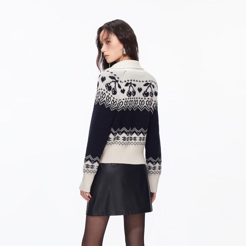 VEROMODA Women's Lamb Wool Blend Fair Isle Zipper Cardigan