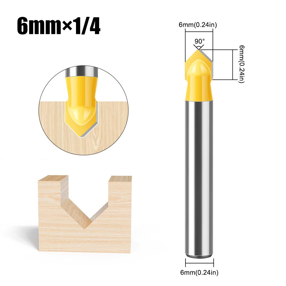 

6-Piece Set of 3V + 3 Deep Round Bottom Cutter Slotting Cutter Corner Cutter Woodworking Milling Cutter Notch Cutter Trimming Machine Milling Cutter 90 degree V knife 6 * 1/4