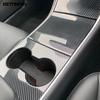 For Tesla Model 3 2017-    Carbon Fiber Center Console Water Cup Panel Cover Trim Sticker Interior Accessories