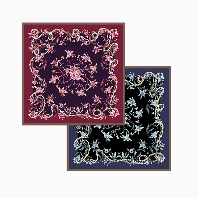 Daylily Chinese Style Mulberry Silk Scarf - Double-Sided 90cm Square with Creative Design