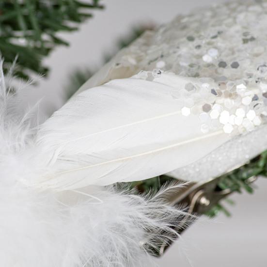 16in White Peacock Tree Topper Artificial Long Tail Glitter Peacock Clip Ornaments Faux Simulation Feathered Peacock for Christmas Tree Decor