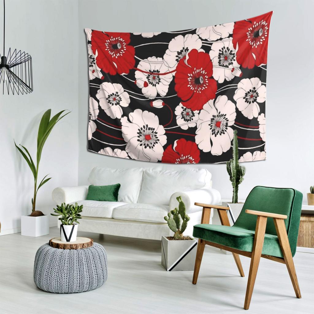 Bold red and white floral tapestry Enhance your space with vibrant poppy flower design perfect for home decor