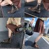 ~ Washed Horse Pattern Pleated Thick Heel Thick-soled Cigarette Tube Elastic Boots Chelsea Short Boots Women