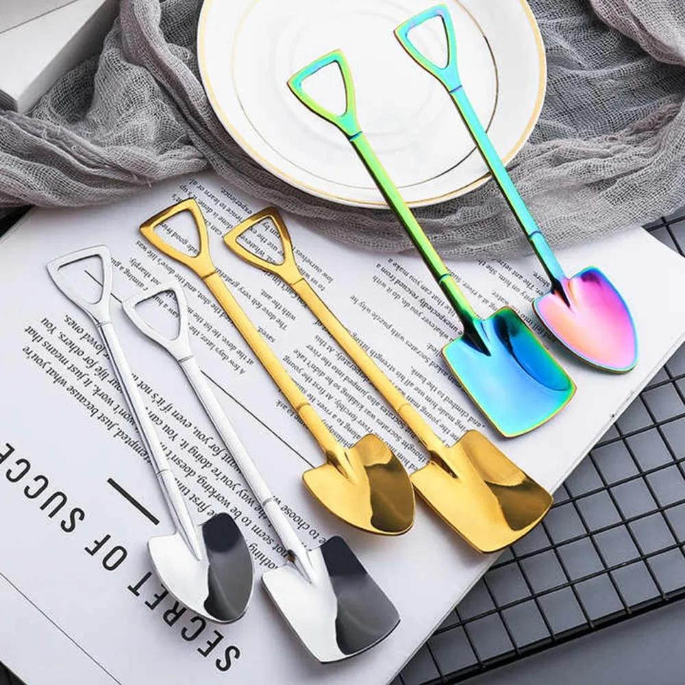 1-50PCS Vintage Shovel Coffee Spoon Stainless Steel Dessert Spoon for Ice Cream Cake Watermelon Yogurt and Snacks