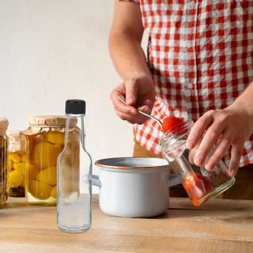 Luxshiny Clear Glass Quadra Bottles, 6-Piece Set, 150ml Thick-Walled, Empty Hot Sauce Bottles with Screw Caps, Honey, Salad Dressing Containers, Small