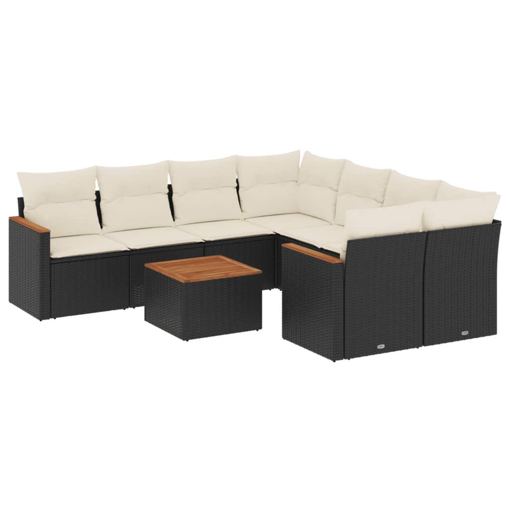 9 piece Garden Sofa Set with Cushions Black Poly Rattan