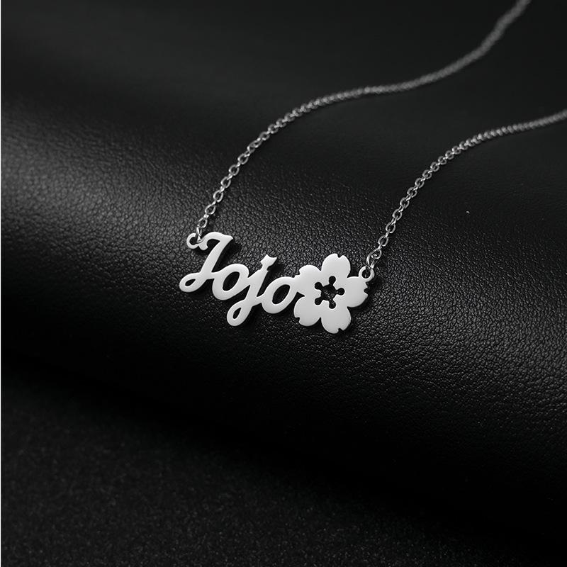 Personalized Stainless Steel English Letter Name Necklace with Cross Flower Design