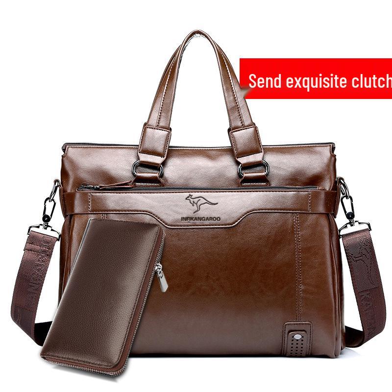 

Мужской портфель из мягкой кожи для бизнеса: Сумка-кроссбоди Kangaroo большой вместимости, универсальная сумка и наплечная сумка для компьютера