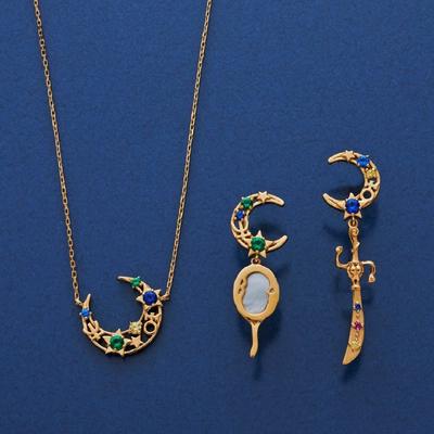 Japan Anime Jewelry Moon Shape Necklace Sailor Uranus Neptune 925 Sterling Silver Pendant Cosplay Props Women Birthday Xmas Gift