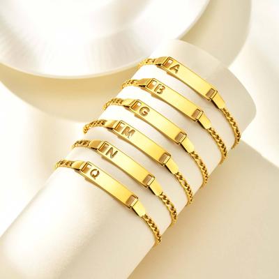 Stainless Steel Plated 18K Gold Hollow Name Letter Blank Curved Brand Personality Lettering Women'S Bracelet Br-2086