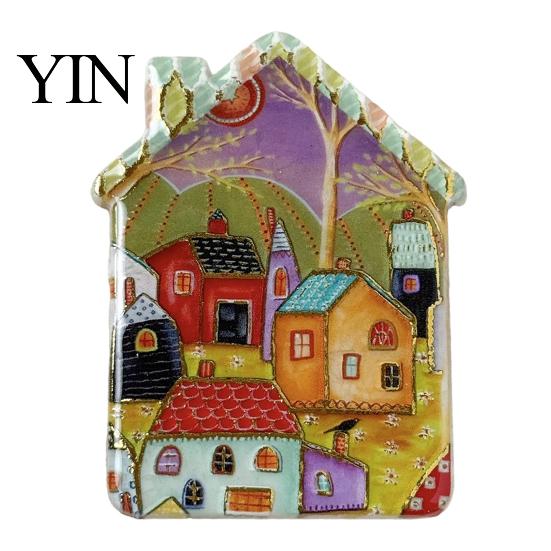 Metal Cabinet Magnets Vintage House Refrigerator Magnet, Colorful Fairy Tale Town Magnetic Fridge Decoration Kitchen Accessories Lockers Decorative