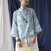 Johnature Chinese Style Linen T-Shirt Spring Summer Women Vintage Loose Long Sleeve Print T-Shirt