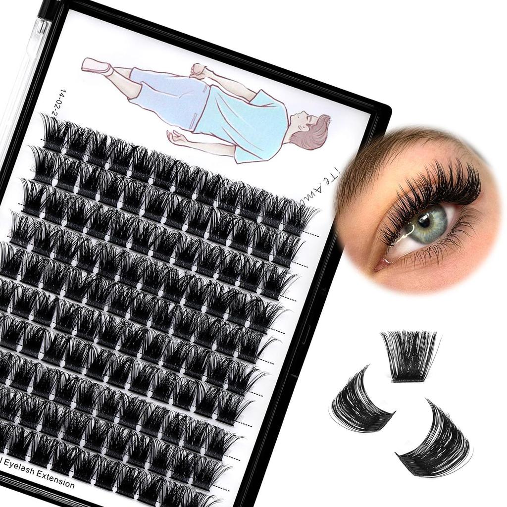 Large Tray-Grafted Wide Rod Individual False Eyelashes Thick Base 120 Cluster D Curly Hair Naturally Dense Eyelashes 8-20 Mm Optional (14 Mm)