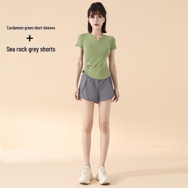 2025 İlkbahar/Yaz Hızlı Kuruyan Spor Yoga Seti – Dar Kesim, Kısa Kollu Fitness Giyim