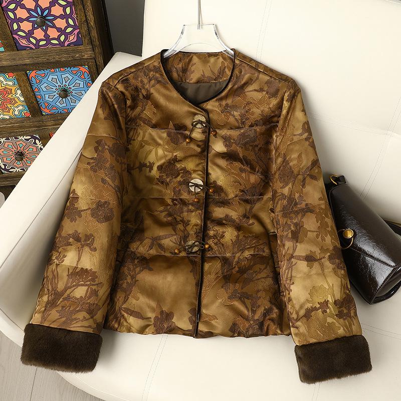 2025 Women s Winter Jacquard Cotton Jacket: Chinese National Style, Petite, High-End Feel XL (140-160 lbs) кофейный