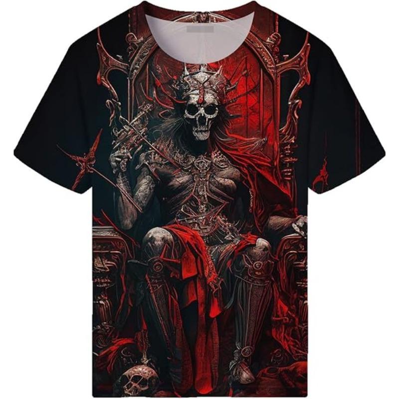 Męski Letni T-shirt 3D Modny Casualowy Luźny Wzór Nadruk Czaszki Okrągły Dekolt Krótki Rękaw T-shirt Top 6XL