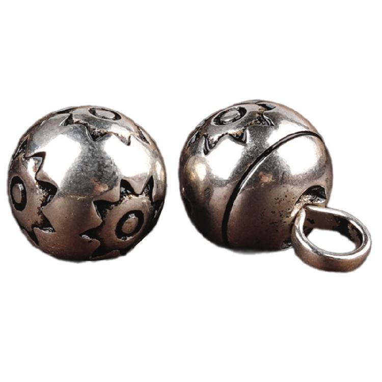 Handcrafting Solid Metal Silvering Bead Button for Chinese Cheongsam Traditional Carved Bead Buckle Clothing Accessories