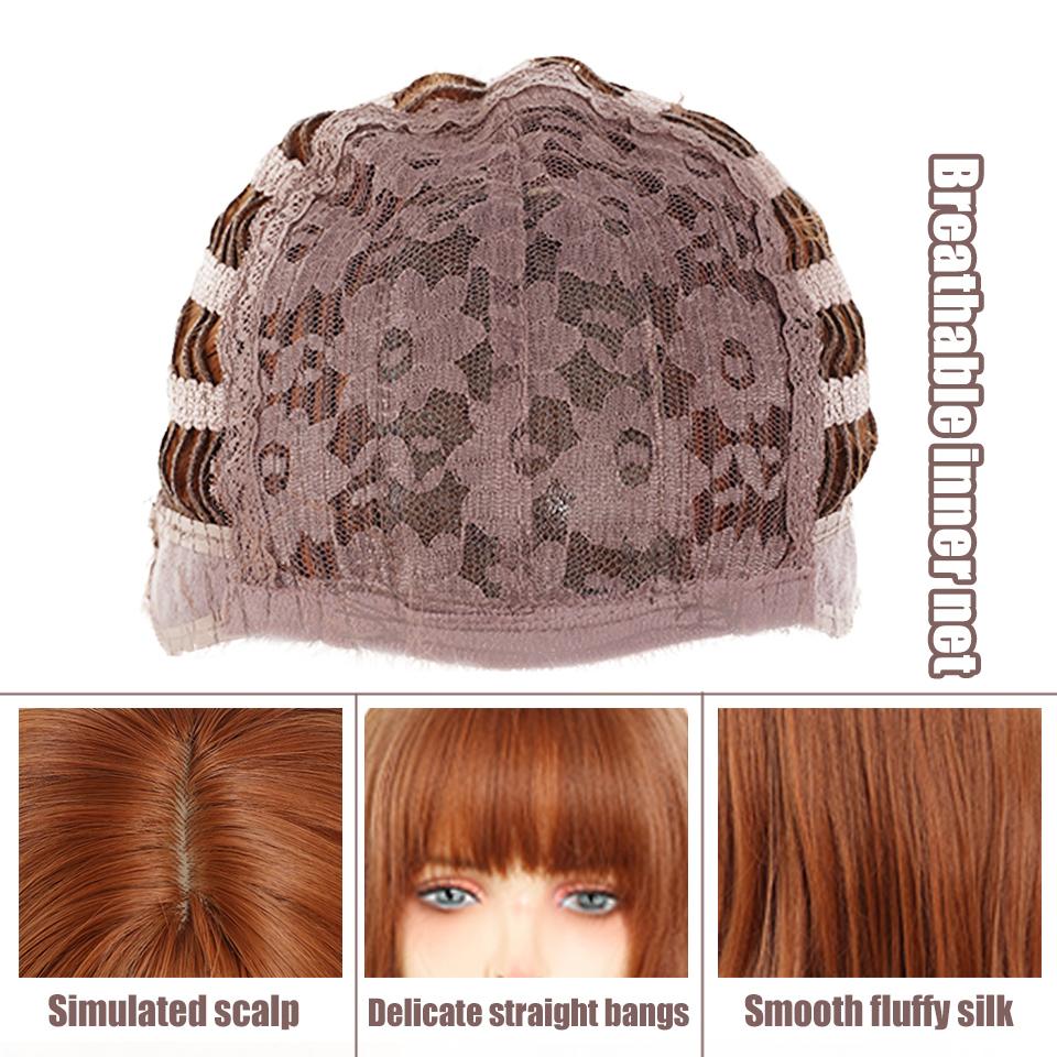 WTB Orange-brown Long Curly Synthetic Wig Female Daily Fluffy Natural Straight Bangs Orange-brown Long Curly Wig