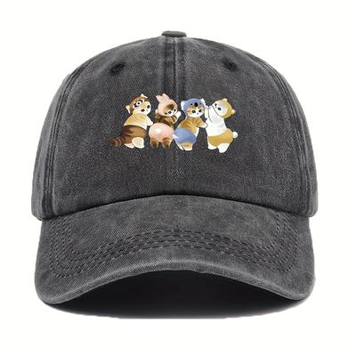 Cute Animal Group Print Baseball Cap Unisex Washed Adjustable Casual Outdoor Summer Sun Hat