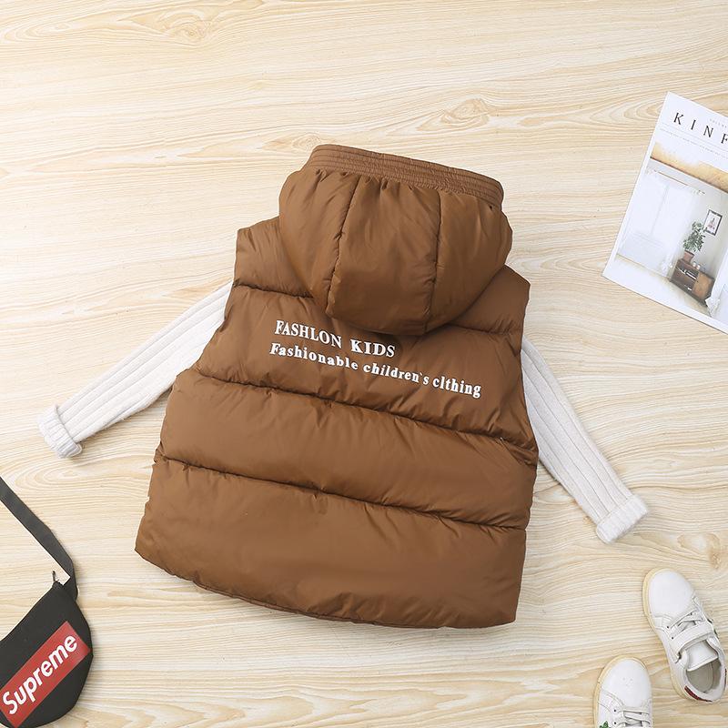 Autumn Winter Boys Girls Vest Solid Color Waterproof Thick Keep Warm Zipper Jacket for Kids Cotton Down Waistcoat